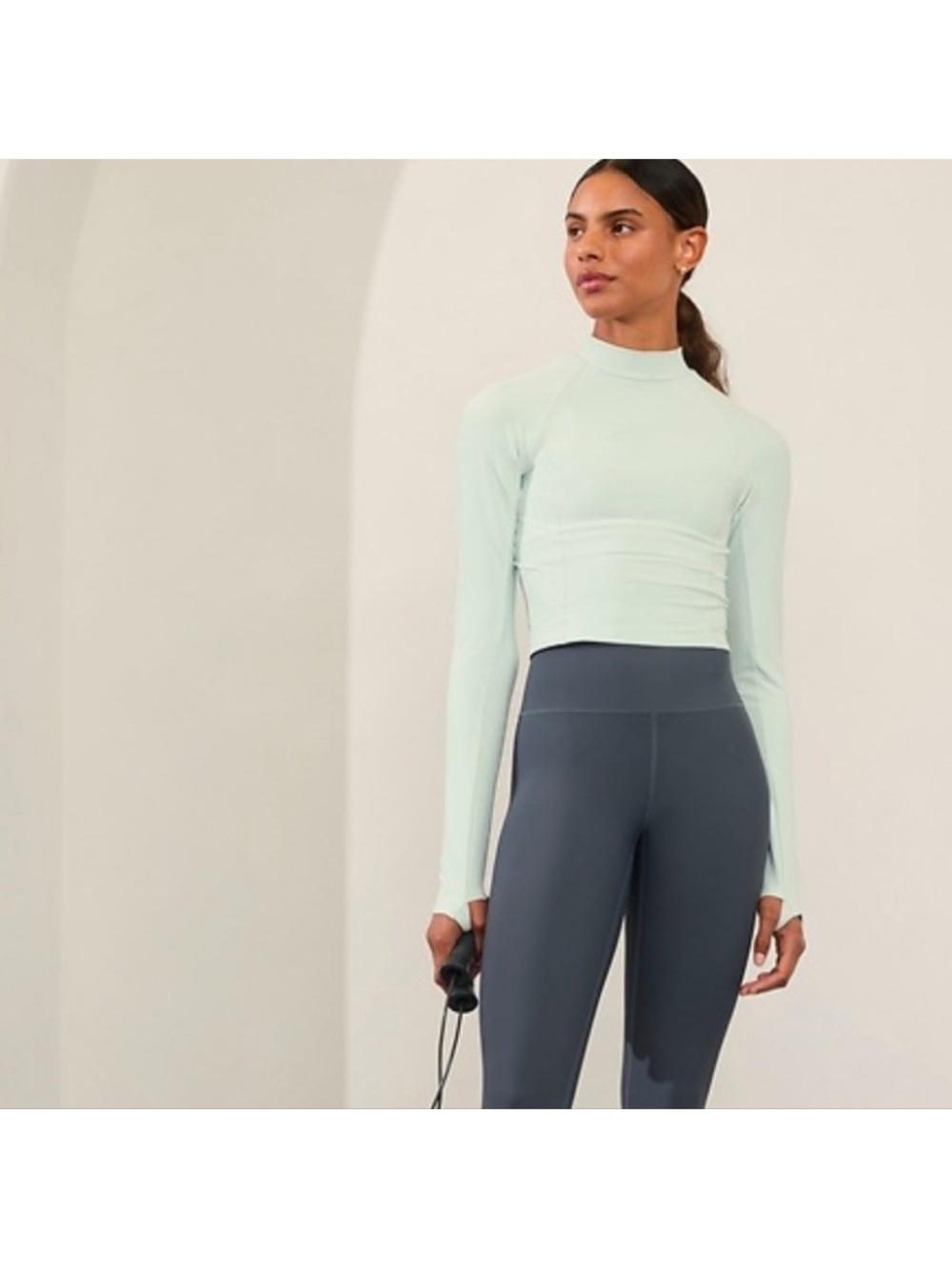 Athleta Mock Neck Interval Crop Top in Glacier